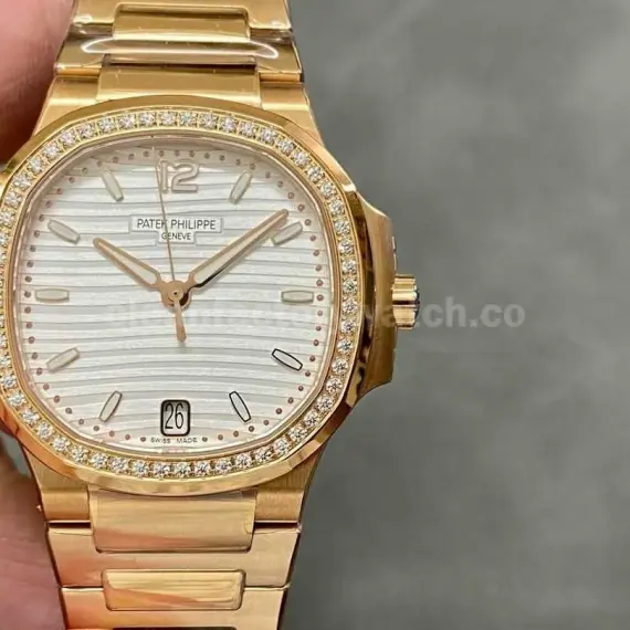 3K Factory Patek Philippe Nautilus 35.2mm 7118-1200R-001 Full Rose Gold Diamond Bezel White Dial