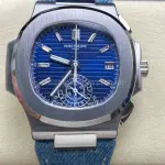 3K Factory Patek Philippe Nautilus 5976/1G-001 Calf Skin Strap White Gold Blue Dial