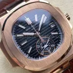 3K Factory Patek Philippe Nautilus 5980/1R-001 Leather Strap Rose Gold Black Dial