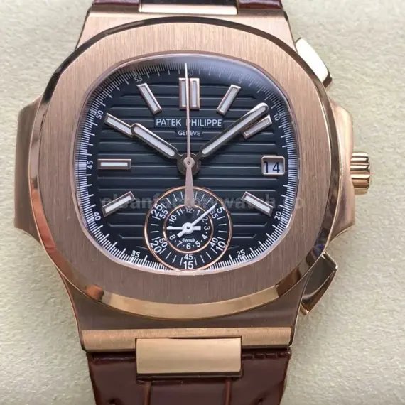 3K Factory Patek Philippe Nautilus 5980/1R-001 Leather Strap Rose Gold Black Dial