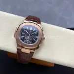 3K Factory Patek Philippe Nautilus 5980/1R-001 Leather Strap Rose Gold Black Dial