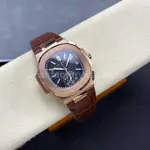 3K Factory Patek Philippe Nautilus 5980/1R-001 Leather Strap Rose Gold Black Dial