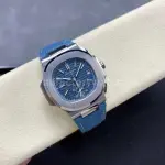 3K Factory Patek Philippe Nautilus 5980/60G-001 Calf Skin Strap White Gold Blue-Gray Dial