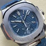 3K Factory Patek Philippe Nautilus 5980/60G-001 Calf Skin Strap White Gold Blue-Gray Dial