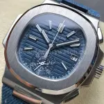 3K Factory Patek Philippe Nautilus 5980/60G-001 Calf Skin Strap White Gold Blue-Gray Dial