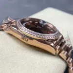 8+ Factory Counterweight Rolex Day-Date 118235 36mm Diamond Rose Gold Bezel Full Rose Gold Diamond Mope Baguette Diamond Brown Dial