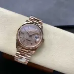 8+ Factory Counterweight Rolex Day-Date 128235-0039 36mm Full Rose Gold Baguette Diamond Rose Gold Dial