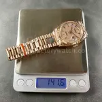 8+ Factory Counterweight Rolex Day-Date 128235-0039 36mm Full Rose Gold Baguette Diamond Rose Gold Dial