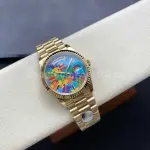 8+ Factory Counterweight Rolex Day-Date 128238-0106 36mm Full Yellow Gold Color Baguette Puzzle Blue Dial