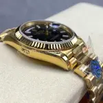 8+ Factory Counterweight Rolex Day-Date 128238 36mm Full Yellow Gold Baguette Diamond Black Dial