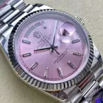 8+ Factory Counterweight Rolex Day-Date 128239-0071 36mm Full 904L Baguette Diamond Pink Dial