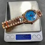 8+ Factory Counterweight Rolex Day-Date 128345RBR-0064 36mm Diamond Bezel Full Rose Gold Roman Numerals Diamond Blue Dial