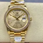 8+ Factory Counterweight Rolex Day-Date 128348RBR-0026 36mm Diamond Bezel Full Yellow Gold Champagne Dial
