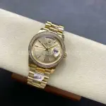 8+ Factory Counterweight Rolex Day-Date 128348RBR-0026 36mm Diamond Bezel Full Yellow Gold Champagne Dial
