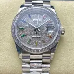 8+ Factory Counterweight Rolex Day-Date 128349RBR-0006 36mm Diamond White Gold Bezel Full White Gold Baguette Diamond White Gold Dial