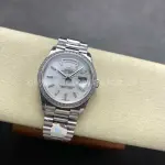 8+ Factory Counterweight Rolex Day-Date 128349RBR-0049 36mm Diamond Bezel Full 904L Baguette Diamond Mother Of Pearl Dial