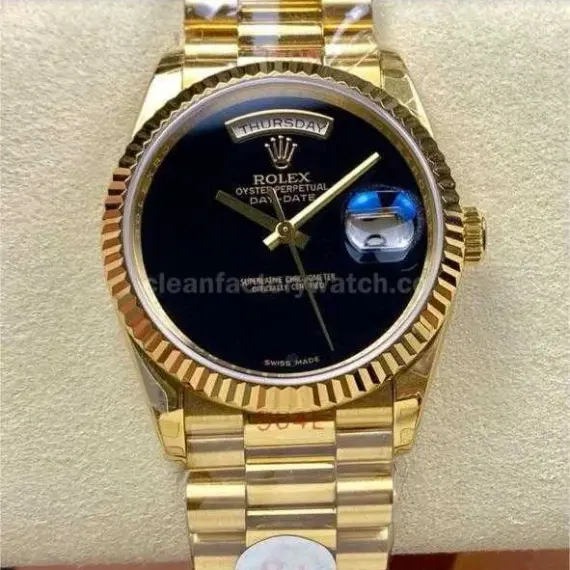 8+ Factory Counterweight Rolex Day-Date 18038 36mm Full Yellow Gold Black Dial