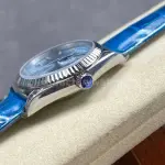 8+ Factory counterweight Rolex Day-Date 36mm 128236-0009 White Gold Crocodile Leather Strap Baguette Diamond Ice Blue Dial