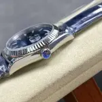 8+ Factory counterweight Rolex Day-Date 36mm 128239-0069 White Gold Crocodile Leather Strap Baguette Diamond Blue Dial