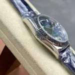 8+ Factory counterweight Rolex Day-Date 36mm 128239-0069 White Gold Crocodile Leather Strap Baguette Diamond Blue Dial