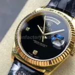 8+ Factory Counterweight Rolex Day-Date 36mm 18238 Yellow Gold Crocodile Leather Strap Diamond Mope Black Dial