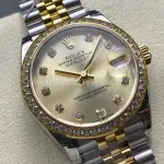 8+ Factory Rolex counterweight Datejust 278383RBR-0026 31mm Diamond Yellow Gold Bezel Half Yellow Gold Diamond Champagne Dial Jubilee