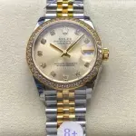 8+ Factory Rolex counterweight Datejust 278383RBR-0026 31mm Diamond Yellow Gold Bezel Half Yellow Gold Diamond Champagne Dial Jubilee