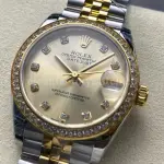 8+ Factory Rolex counterweight Datejust 278383RBR-0026 31mm Diamond Yellow Gold Bezel Half Yellow Gold Diamond Champagne Dial Jubilee