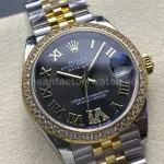8+ Factory Rolex counterweight Datejust 278383RBR-0016 31mm Diamond Yellow Gold Bezel Half Yellow Gold Roman Numerals Diamond Green Dial Jubilee