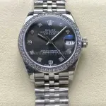 8+ Factory Rolex counterweight Datejust 278384RBR-0010 31mm Diamond White Gold Bezel Full 904L Diamond Grey Dial Jubilee