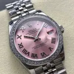 8+ Factory Rolex counterweight Datejust 278384RBR-0024 31mm Diamond White Gold Bezel Full 904L Roman Numerals Pink Dial Jubilee