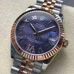 8+ Factory Rolexcounterweight Datejust 278271-0020 31mm Half Rose Gold Roman Numerals Diamond Purple Dial Jubilee