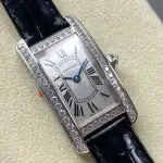 8848 Factory Cartier Tank Américaine 19mm Diamond Roman Numerals Silver Dial
