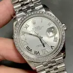 A+ Factory Rolex Datejust 126284RBR-0021 36mm Diamond Bezel Full 904L Roman Numerals&Diamond Silver Dial Jubilee