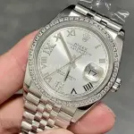 A+ Factory Rolex Datejust 126284RBR-0021 36mm Diamond Bezel Full 904L Roman Numerals&Diamond Silver Dial Jubilee