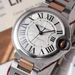 AF Factory Cartier Ballon Bleu W2BB0002 33mm Half Rose Gold Roman Numerals Silver Dial