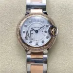 AF Factory Cartier Ballon Bleu W3BB0025 28mm Diamond Bezel Rose GoldSteel Roman Numerals&Diamond Silver Dial