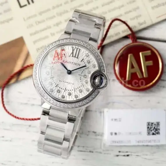 AF Factory Cartier Ballon Bleu W4BB0035 33mm Diamond Bezel Full Steel Diamond&Roman Numerals Silver Dial