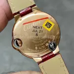 AF Factory Cartier Ballon Bleu WJBB0033 33mm Diamond Bezel Rose Gold Red Leather Strap Roman Numerals Silver Dial