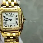 AF Factory Cartier Panthère WJPN0016 27mm Diamond Bezel Full Yellow Gold Roman Numerals Silver Dial