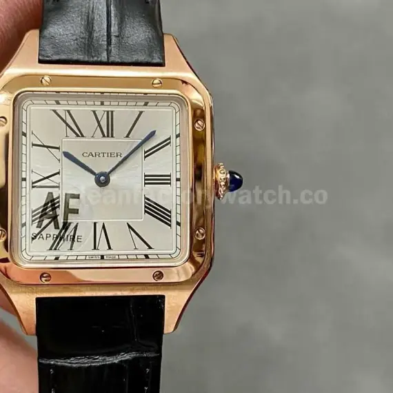 AF Factory Cartier Santos Dumont 31.4mm Rose gold Leather Strap Silver Dial