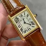 F1 Factory Cartier Tank Louis Cartier W1529856 22mm Yellow Gold Brown Leather Strap Roman Numerals Silver Dial