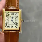 F1 Factory Cartier Tank Louis Cartier W1529856 22mm Yellow Gold Brown Leather Strap Roman Numerals Silver Dial