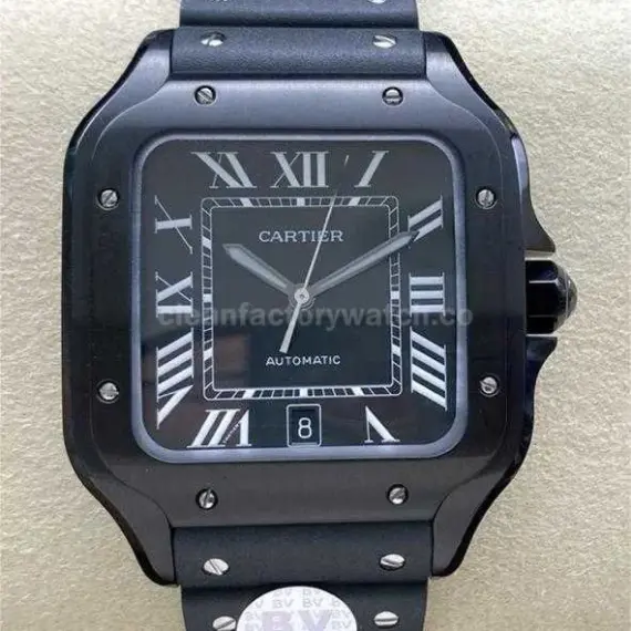 BV Factory Cartier Santos WSSA0039 39.8mm Steel Rubber Strap Roman Numerals Black Dial