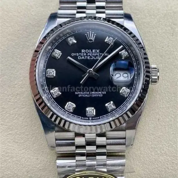 Clean Factory Rolex Datejust 126234-0027 36mm Full 904L Diamond Mop Black Dial Jubilee