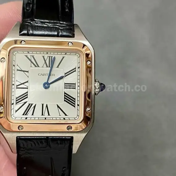 F1 Factory Cartier Santos Dumont W2SA0012 27.5mm Steel Leather Strap Roman Numerals Silver Dial