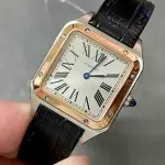 F1 Factory Cartier Santos Dumont W2SA0012 27.5mm Steel Leather Strap Roman Numerals Silver Dial