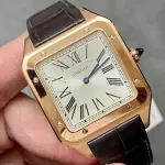 F1 Factory Cartier Santos Dumont WGSA0032 33.9mm Rose Gold Leather Strap Roman Numerals Silver Dial