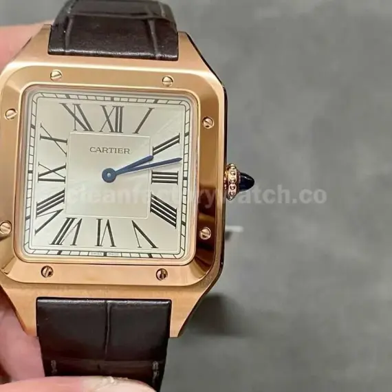 F1 Factory Cartier Santos Dumont WGSA0032 33.9mm Rose Gold Leather Strap Roman Numerals Silver Dial