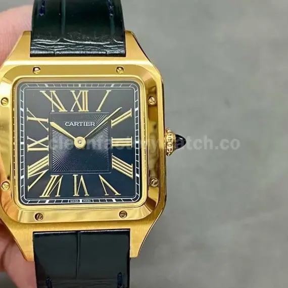 F1 Factory Cartier Santos Dumont WGSA0077 31.4mm Yellow Gold Leather Strap Roman Numerals Black Dial